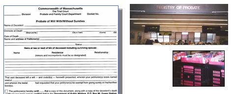 Petition for Probate of Will in Massachusetts and photos of Hampden County Massachusetts Probate Court